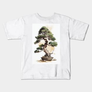 Serene Bonsai Tree Watercolor Print Kids T-Shirt